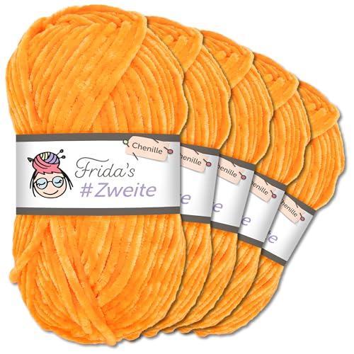 Frida`s #Zweite Wolle 5 x 100g Chenille Wolle Garn Amigurumi Stricken & Häkeln weich (68 - Orange)