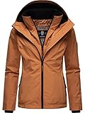 MARIKOO leicht gefütterte Damen Übergangsjacke kurz Outdoor-Jacke mit kuscheligem Fleece-Innenfutter und großer Kapuze Erdbeere Rusty Cinnamon Gr. XS