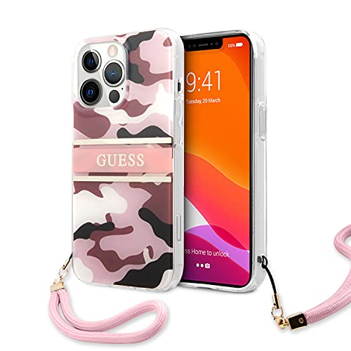 CG MOBILE Guess Handyhülle für iPhone 13 Pro Max in Pink Camo mit Nylonband, Anti-Kratzer, Bequem & Langlebig, Hardcase mit Zugänglichen Anschlüssen, Stoßdämpfung & Signature Logo