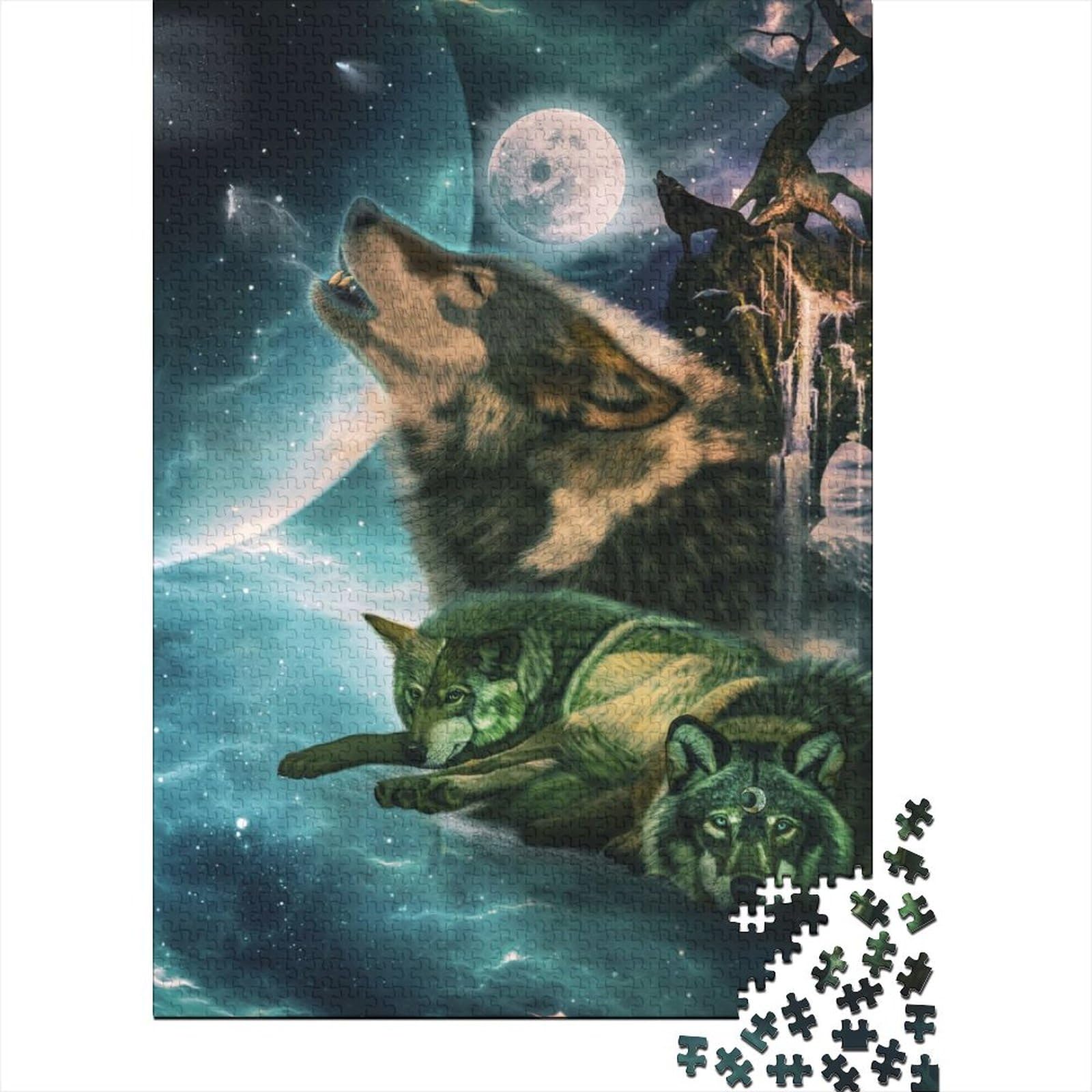 Tolles Wolf-Puzzle für Erwachsene, 1000 Teile, großes Holzpuzzle für Erwachsene, ganze Familie, 75 x 50 cm