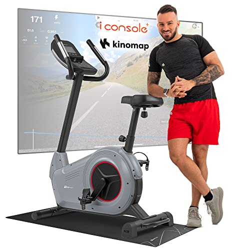 Hop-Sport Heimtrainer Fahrrad HS-100H inkl. Unterlegmatte - Ergometer mit App-Steuerung, 12 Trainingsprogrammen, 32 computergesteuerten Widerstandsstufen - Fitnessbike max. Nutzergewicht 150 kg Grau