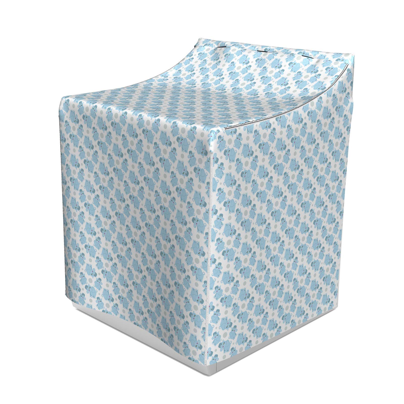 ABAKUHAUS Elephant Nursery Waschmaschienen und Trockner, Happy Smiling Elefanten Kinder Muster mit Punkten Tier, Bezug Dekorativ aus Stoff, 70x75x100 cm, Sky Blue Baby Blue Weiß