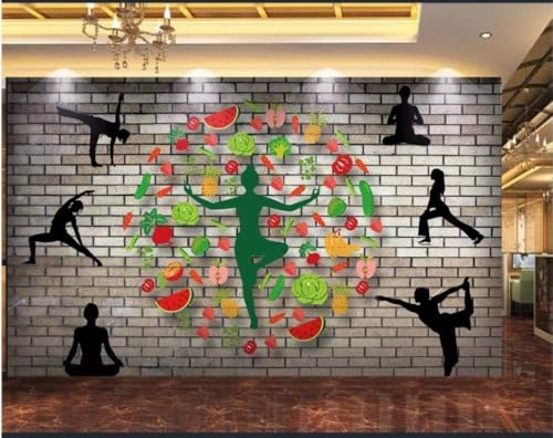 Nostalgische Backsteinmauer Yoga Fitness 3D Tapete Poster Restaurant Schlafzimmer Wohnzimmer Sofa TV Dekorative Wand-200cm×140cm