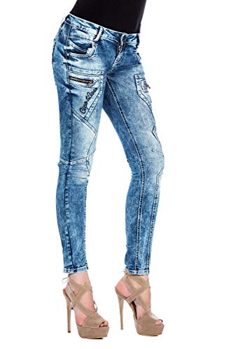 Cipo & Baxx Damen Jeans Hose Regular Fit Casual Basic Denim Ziernähte Pants WD322 Blue W27 L32