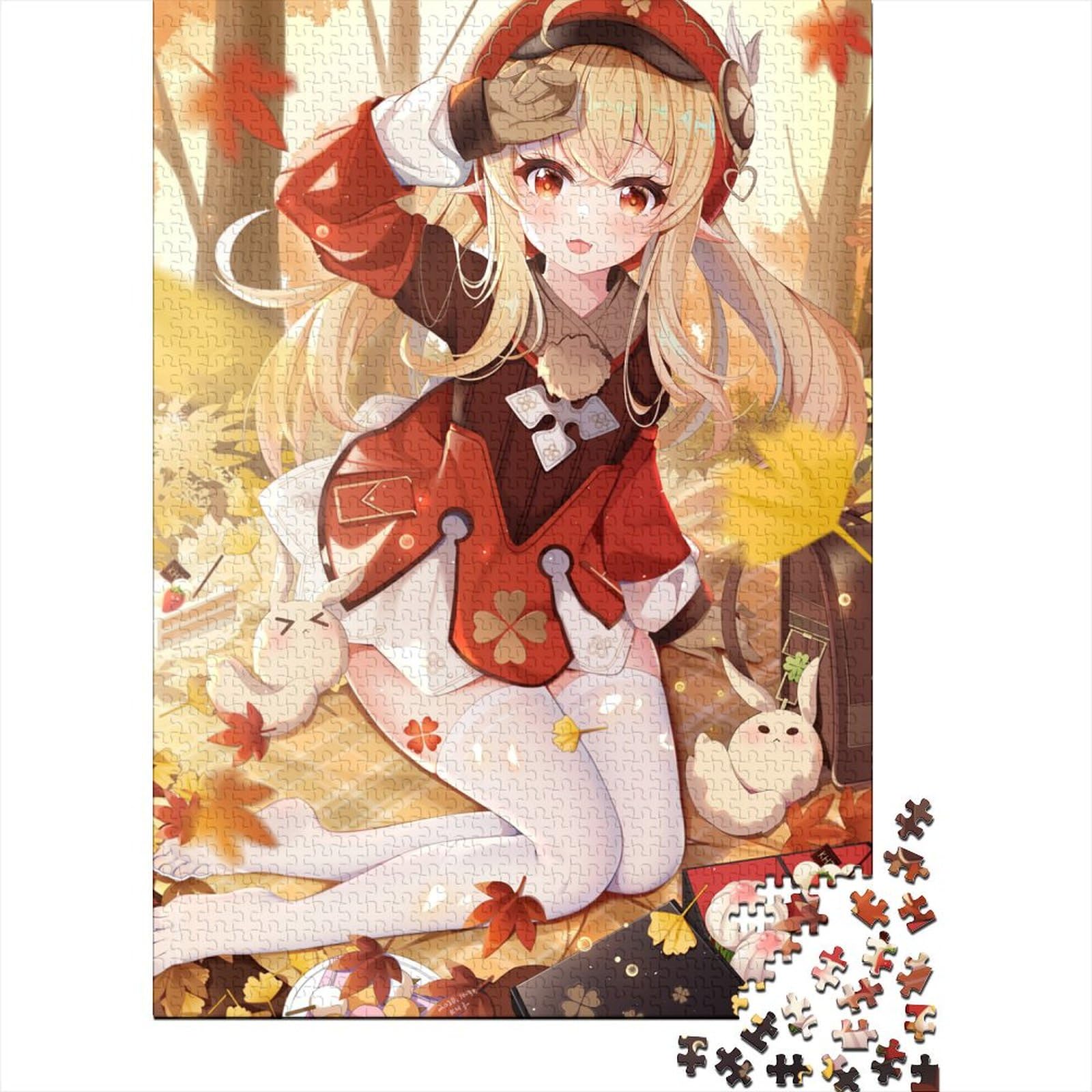 Genshin Impact Klee Puzzles Puzzles für Erwachsene und Teenager Schwierige, anspruchsvolle Puzzles 1000-teiliges Holzpuzzle für Erwachsene und Teenager (Größe: 75x50cm)