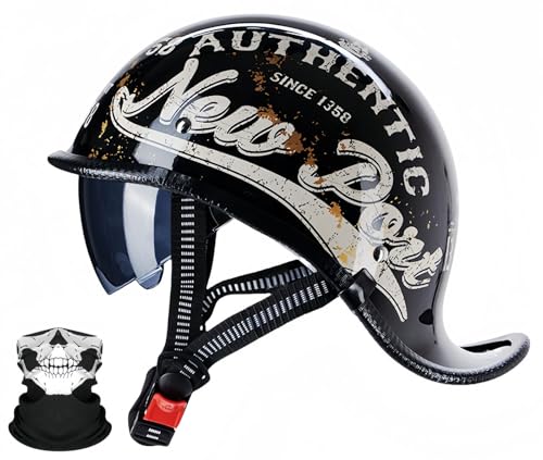 Motorrad-Halbhelm-Kappe, Motorrad-Roller, Moped, Offene Helme, Herren Und Damen, Moped-Helm, Motorrad, ECE-Zugelassener Vintage-Helm D,XXL61-62CM