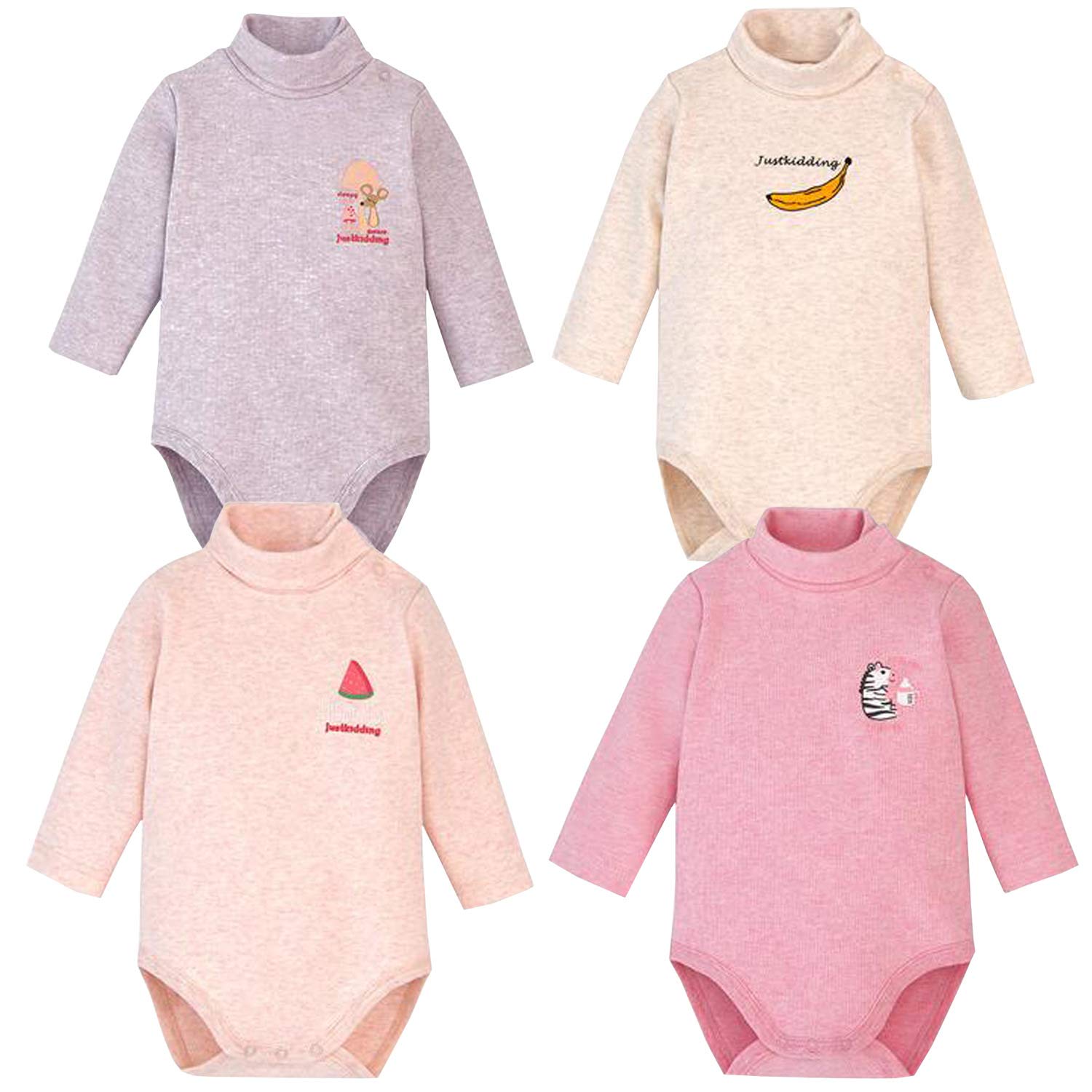 Blueleyu Babybody mit langen Ärmeln, Rollkragen, 100 % Baumwolle, 4er-Pack, Winter-dick (4er-Pack Pink Series), 6-9 Monate