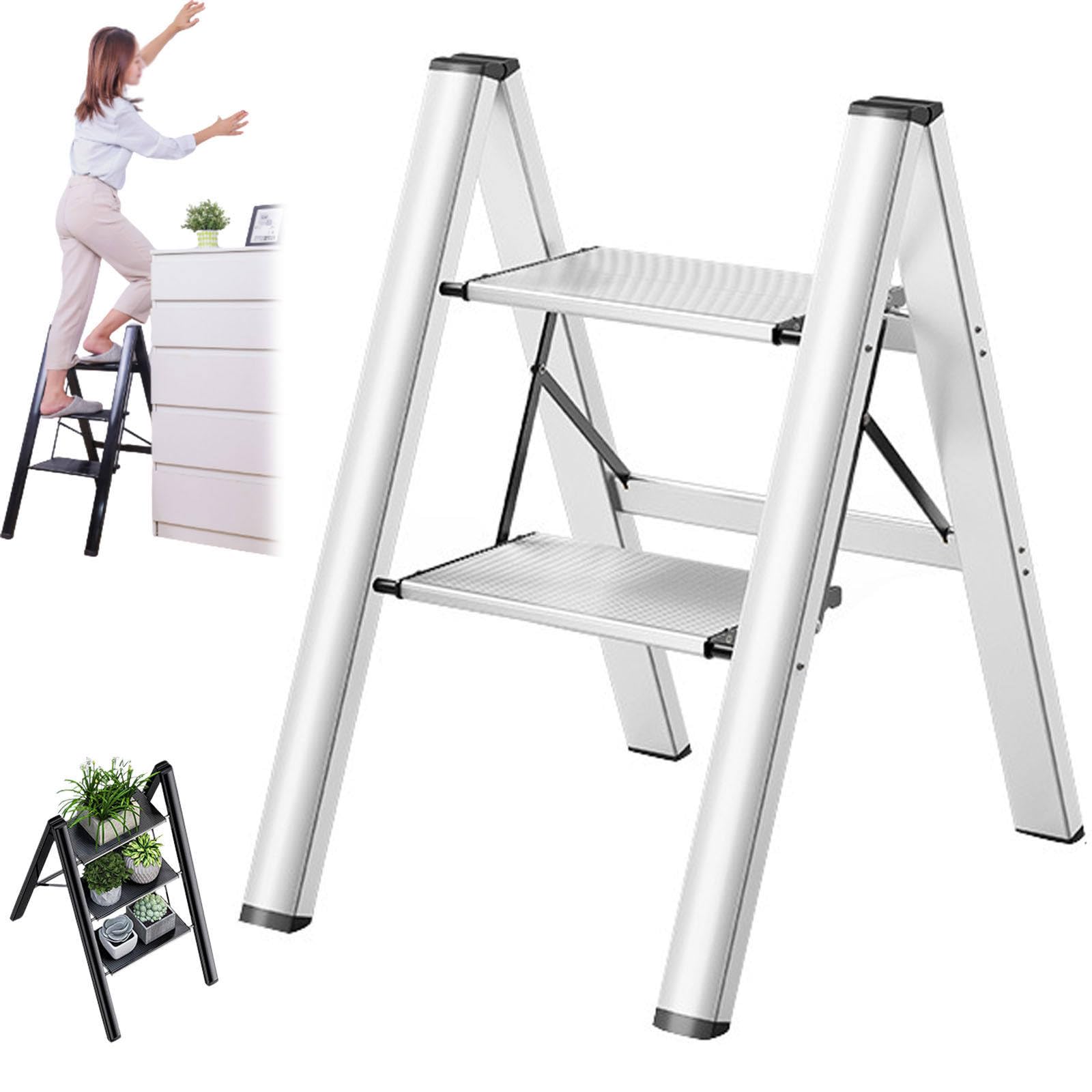 JMbpkduHs 3-Stufiger Modischer Leiterstuhl - Tritthocker Für Zu Hause - 31 X 17,5 cm Pedal - Klappbarer Leiterhocker-Blumenständer Aus Aluminiumlegierung - Tragfähigkeit 150 Kg,B-2-steps