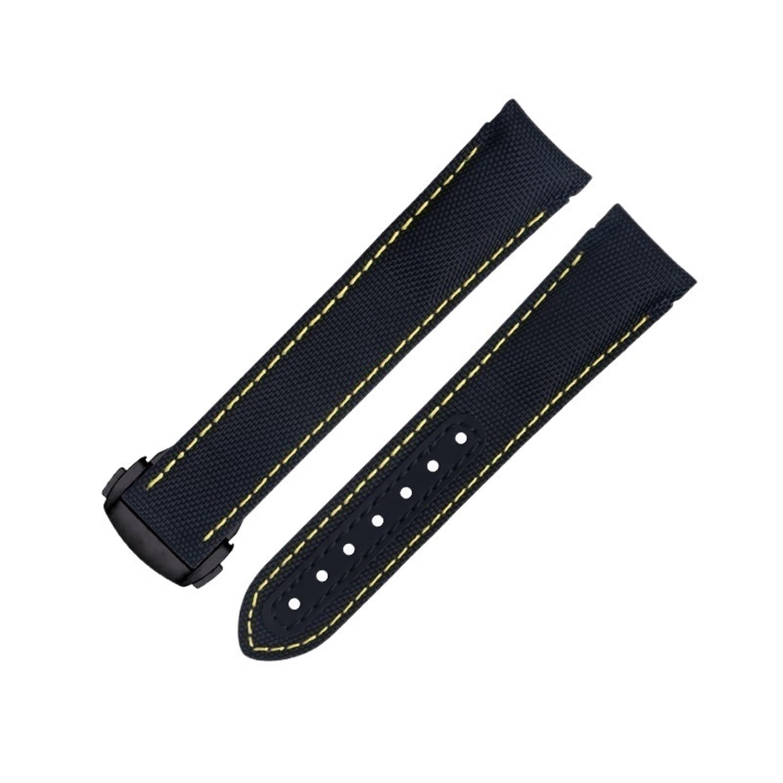 IOTUP Uhrenarmband für Omega AT150 Seamaster 300 Planet Ocean De Ville Speedmaster Uhrenarmband mit gebogenem Ende, 20 mm, Schwarz / Gelb, 20 mm, Achat