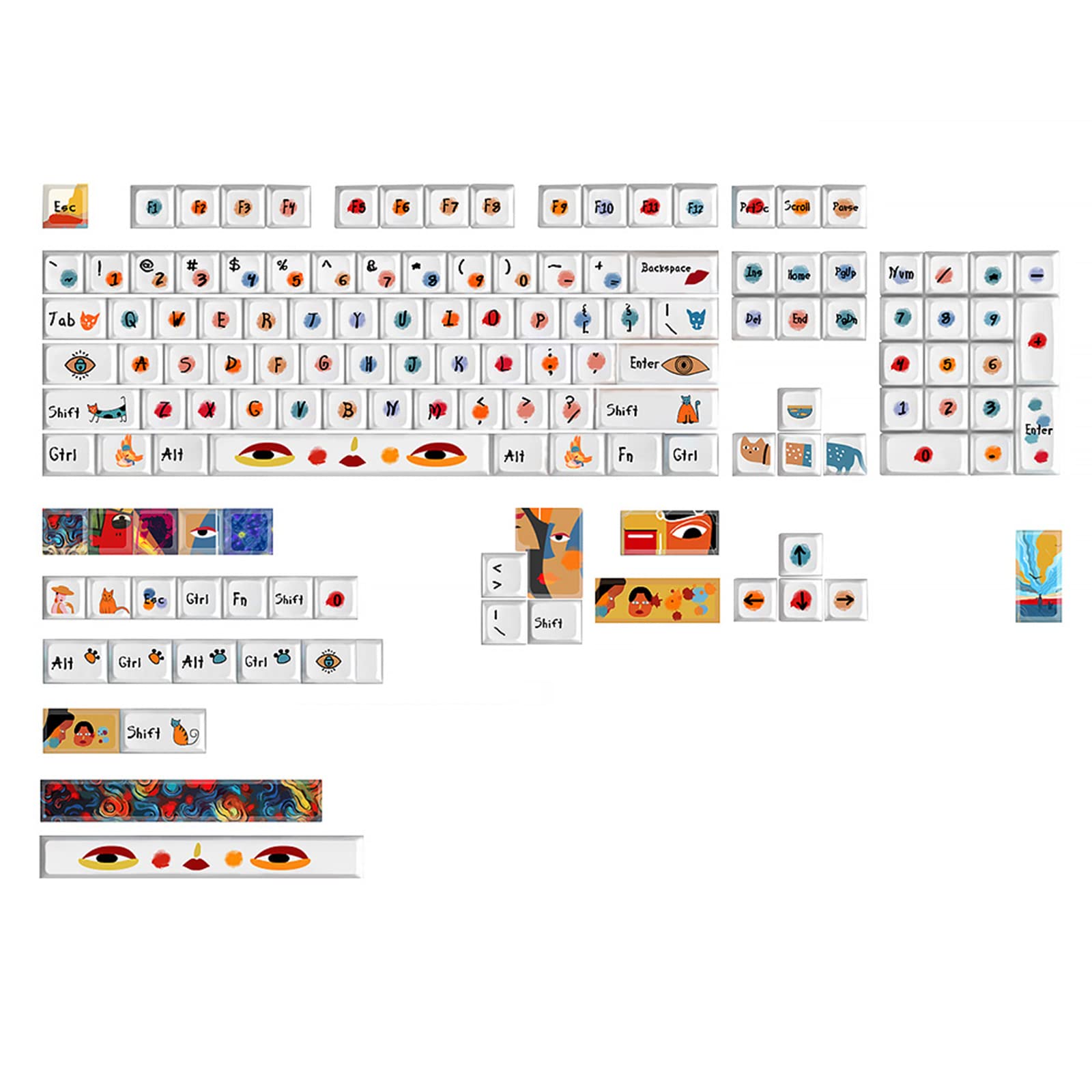 XDA-Profil-Tastenkappen-Set mit 136 Tasten, PBT DYE-SUB Art Keycap-Set für 61/64/68/84/980, mechanische Tastatur-Tastenkappen, Farbstoff-Sub-Tastenkappen, PBT-Tastenkappen, 136 Tasten, XDA-Profil,