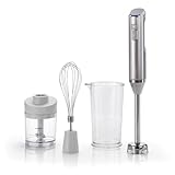 Cuisinart Kabelloser Stabmixer mit Pürieraufsatz, Schneebesen und Schale zum Mixen mit 250ml Fassungsvermögen, 30 Minuten Akkulaufzeit, silber, RHB100E