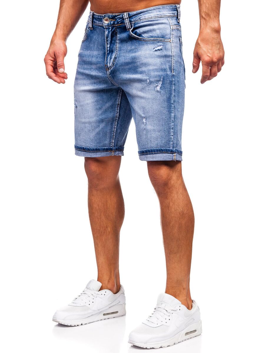 BOLF Herren Jeans Shorts Kurze Jeanshose Stretch Denim Bermudas Kurze Hose Cargo Cargoshorts Used Look Baumwolle Sommer Freizeithose Slim Fit NG60367 Blau XL [7G7]