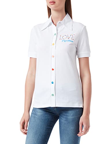 Love Moschino Womens Short Sleeves in Cotton Jersey with Multicolor snap Buttons Polohemd, Optical White, 40