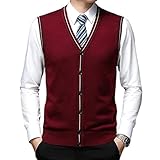 SHUIZONG Ärmellose Strickweste Für Herren Herbst 6% Woll -Strickjacke Pullover Gegen Hals Strick -Tanktoper Herrenmänner Ärmelloser Gelegenheitsmänner-Purple Red,XXL