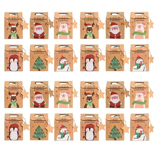 12/24 stücke Weihnachten Kraftpapier Box Süßigkeiten Geschenkboxen Weihnachtsmann Verpackung Tasche Party Favor Weihnachten Neujahr Decor Supplies-24pcs,9.4x6x14cm