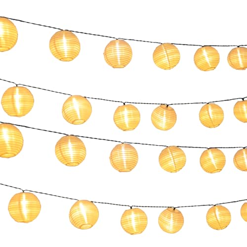 LQWELL® 4 Stück Solar Lichterkette Lampions Aussen, Solar Laternen 8M 30LED 2 Modi, Wasserdicht Solar Hängelampe Gartendeko Warmweiß für Balkon, Hochzeit, Hof, Party, Weihnachten Deko (4er)