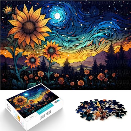 Puzzles Lernspiele Bunte psychedelische Sonnenblumen im Sternenhimmel für Erwachsene 1000-teiliges Puzzle Lernspiele Holzpuzzle Unmögliches Puzzle 1000 Teile (50 x 75 cm)