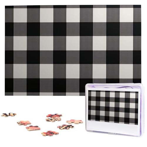 Holzpuzzle Monochrom Plaid Puzzles 1000 Teile für Erwachsene Personalisiertes Bilderpuzzle Fotopuzzle für Erwachsene Familie Hochzeit Abschlussfeier Puzzles Geschenke