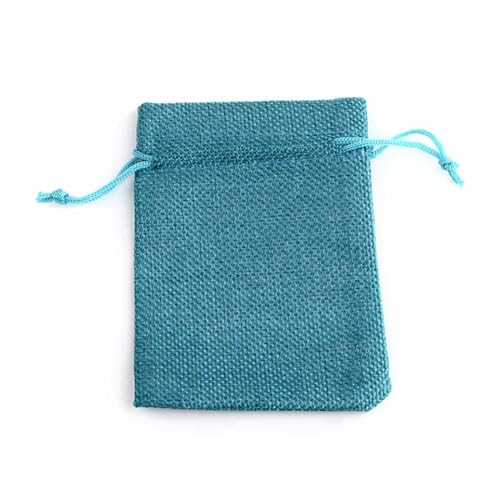 Stoffbeutel mit Kordelzug 50 stücke Sackleinen Verpackung Beutel Kordelzug Taschen für Schmuck Display Verpackung Geschenkbeutel 13.5x9.5cm Jutebeutel Geschenktüten mit Kordelzug (Color : Dark Cyan)