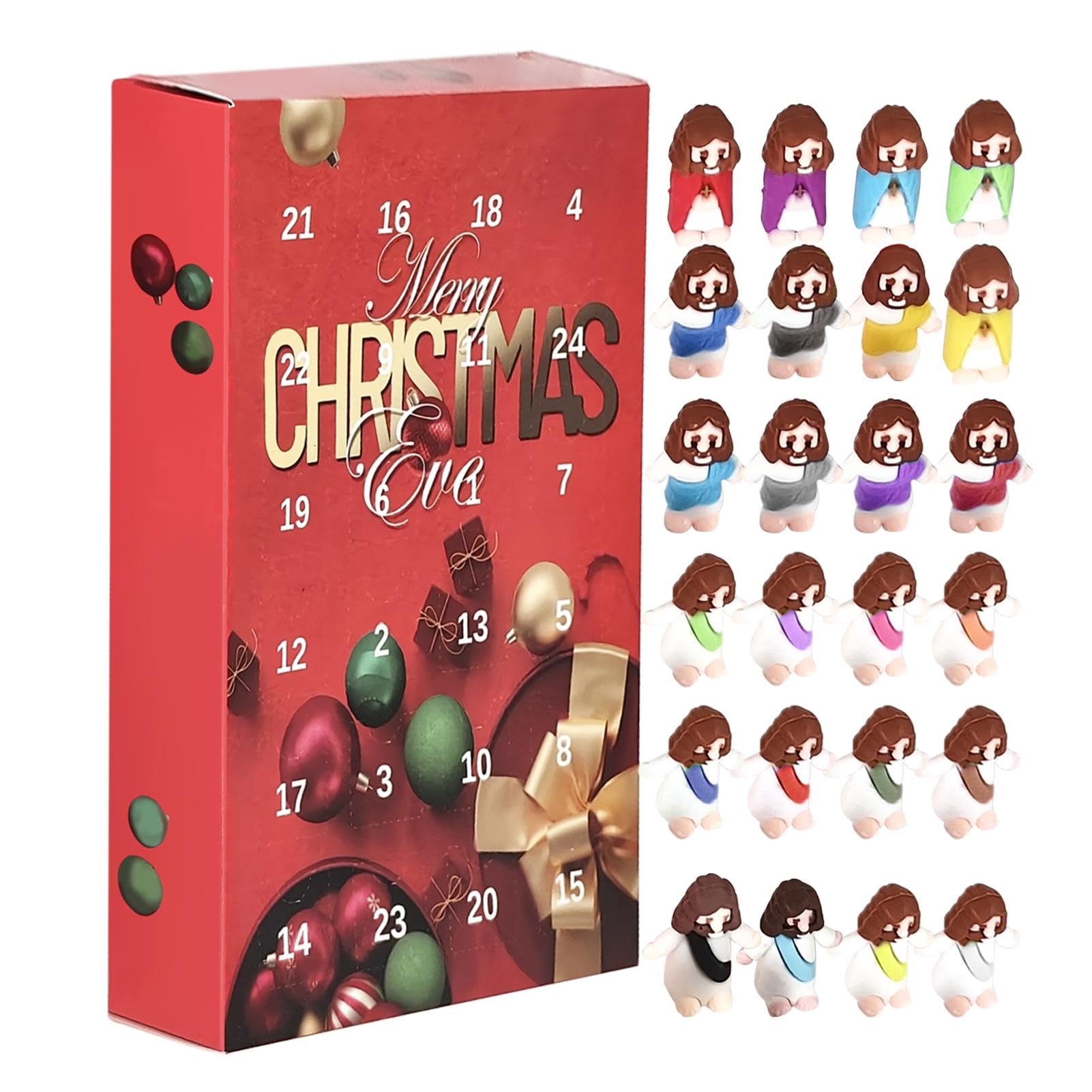 Adventskalender Kinder Jesus, Sammelfiguren Festliche Adventskalender, 2024 Countdown bis Weihnachtskalender für Erwachsene und Kinder, 24X Jesus Jesus Lustiges Spielzeug