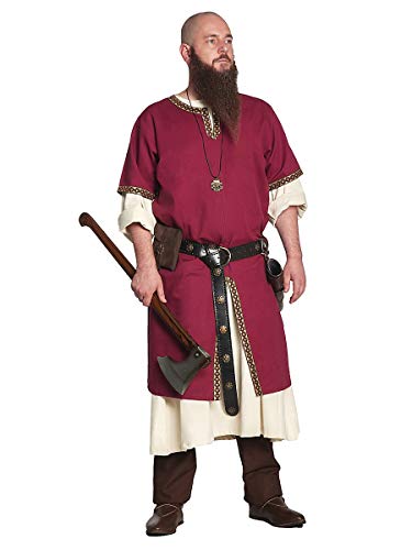 Andracor Edle verzierte Mittelalter Kurzarm Tunika - Gernot - Bordeaux - Größe L - Individuell einsetzbar für LARP, Mittelalter, Fantasy & Cosplay