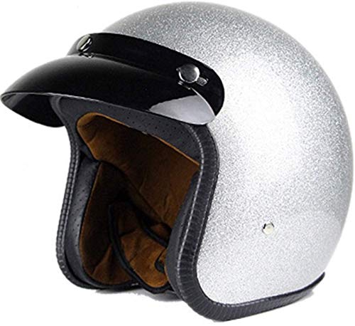 EBAYIN Halbhelme Jethelme Motorradhelm DOT/ECE-zertifizierter Offener Motorradhelm Retro-Motorradhelm Für Kollisionssicheren Moped Scooter Cruiser Jet Helm 3/4 Helm,Silver-M=（57~58cm）