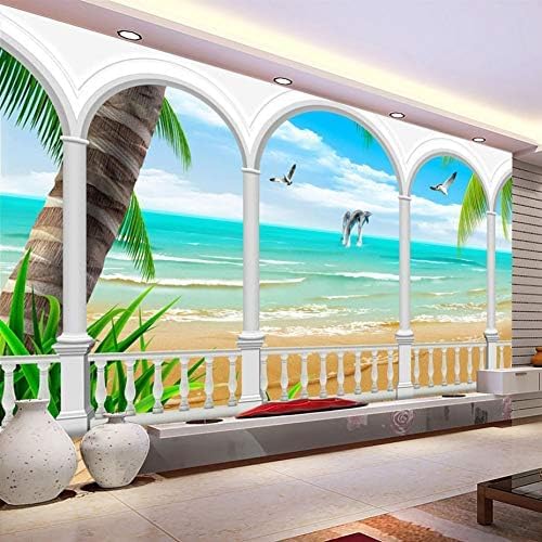 Panoramablick Aufs Meerdelfinemöwenstrandfensterblick 3D Tapeten Wanddekoration Fototapete Sofas Wohnzimmer Wandbild Schlafzimmer-200cm×140cm