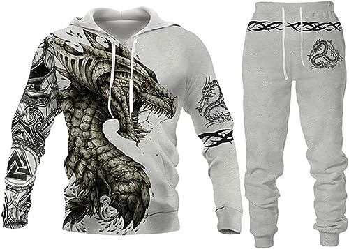 RIAAJ 3D Herren Pullover Hoodie Set Trainingsanzug Jogginganzug Sportanzug Männer Jogging Anzug Sweatshirt Hose (A1,2XL)