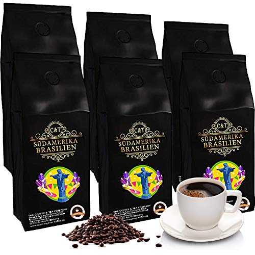 Kaffee Café Crema BRASIL, mild & aromatisch, ganze Bohne, 3000 g, extra säurearm (6 x 500 g)