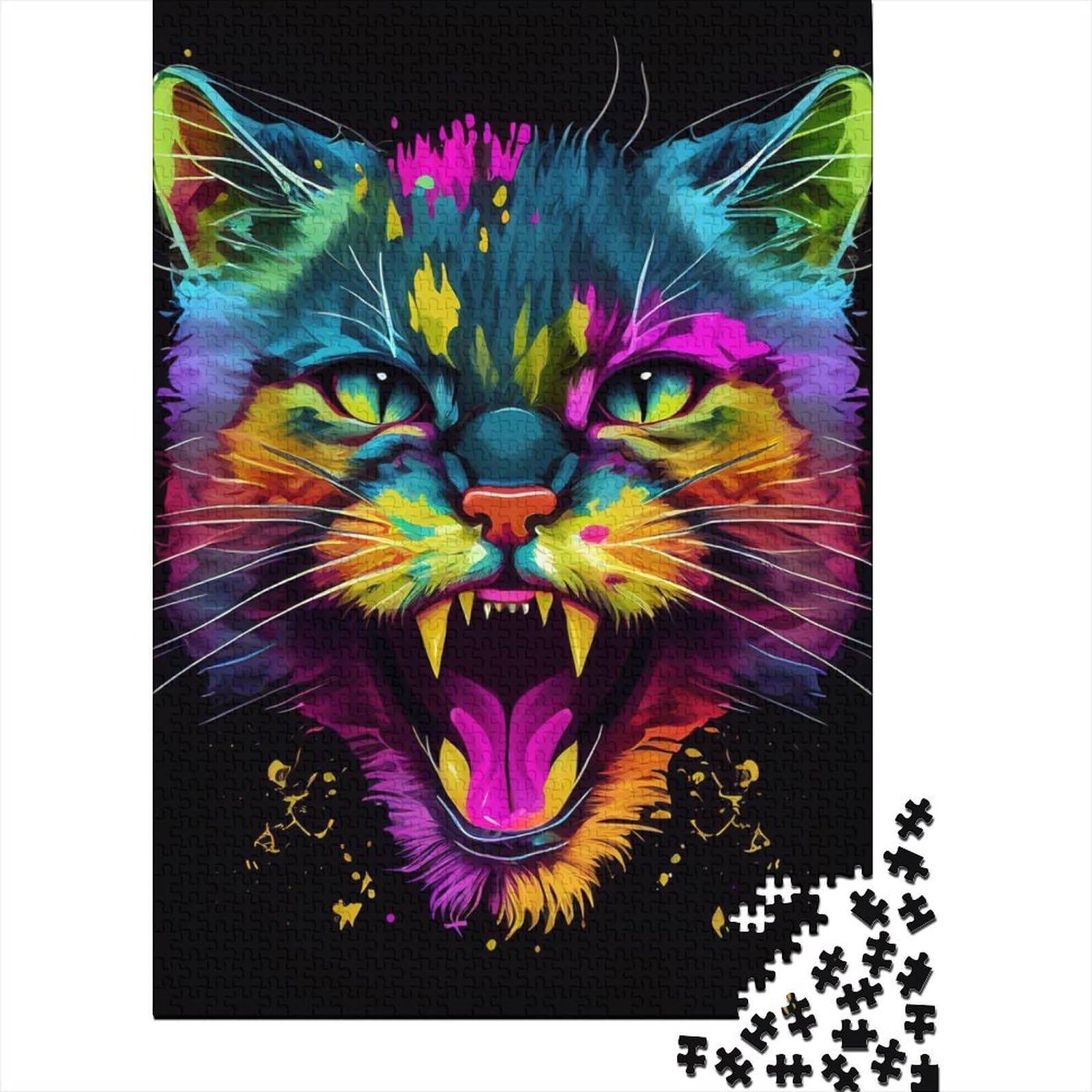 Puzzle für Erwachsene mit 1000 großen Teilen, Katze, Pop-Art, Tier, wütend, Puzzle für Erwachsene und Teenager, Lernspiele, Heimdekorationspuzzle. 75 x 50 cm