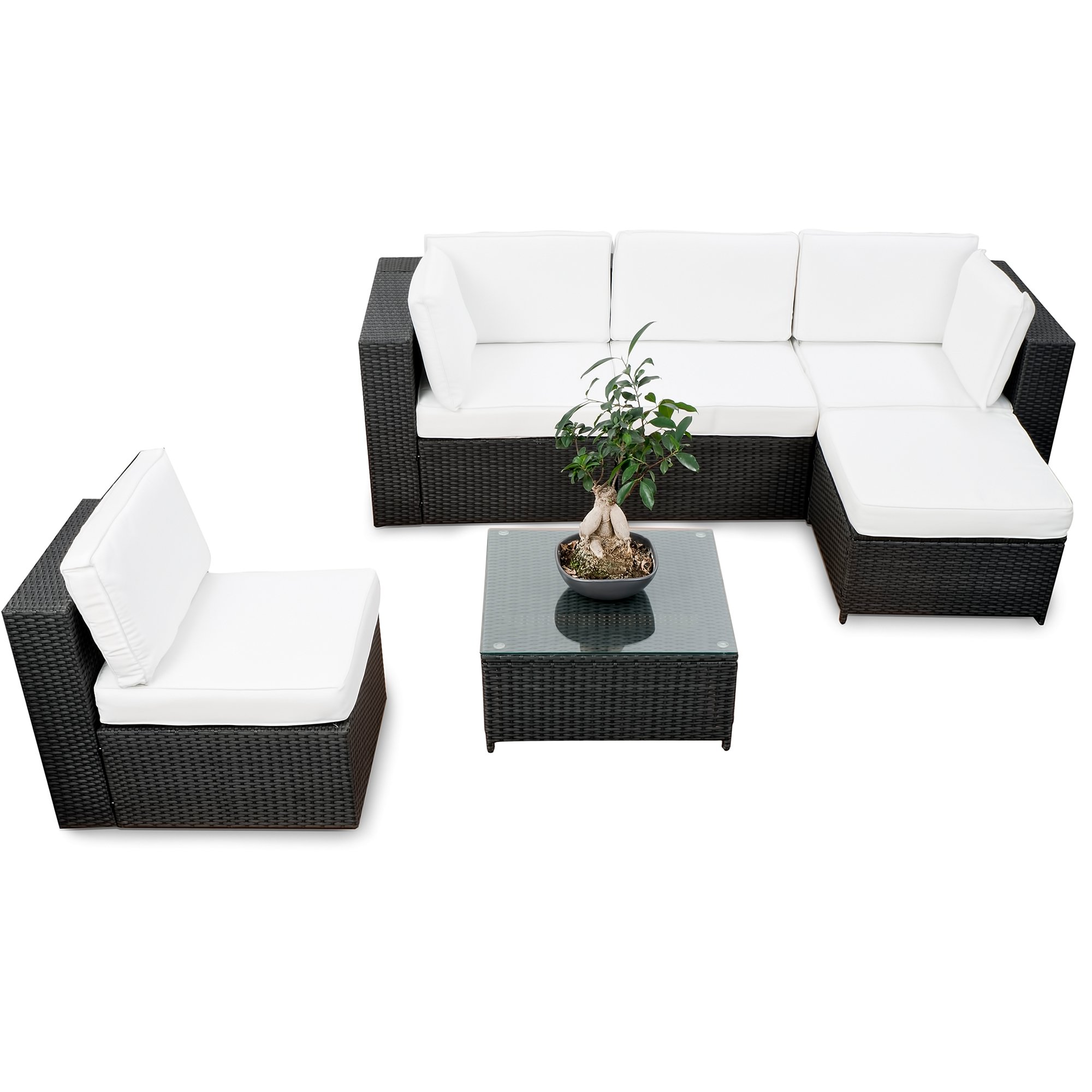 XINRO erweiterbares 18tlg. XXL Lounge Set Polyrattan - schwarz - Gartenmöbel Sitzgruppe Garnitur Lounge Möbel Set aus Polyrattan - inkl. Lounge Sessel + Ecke + Hocker + Tisch + Kissen