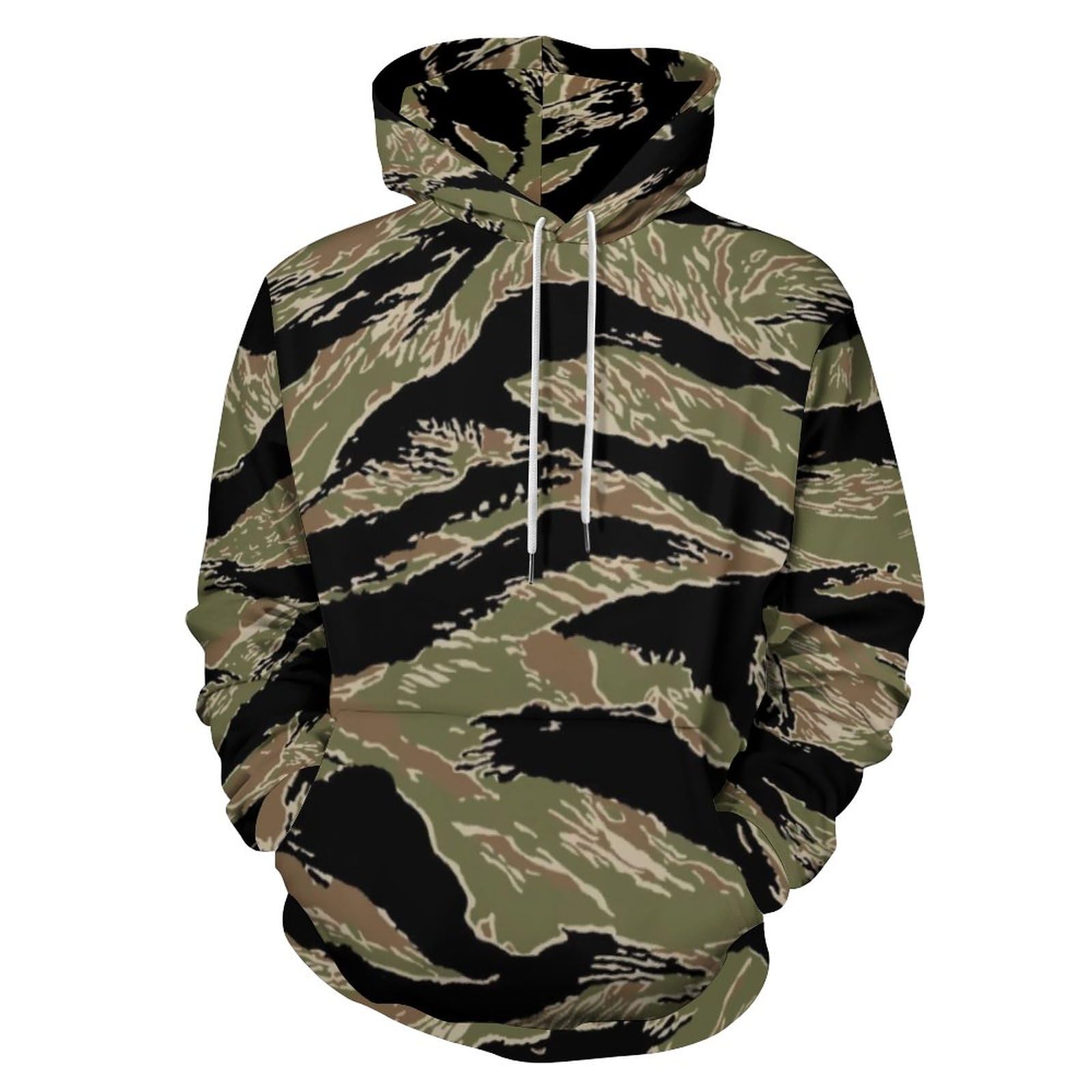 HABXNJF Kapuzen-Sweatshirt, Tiger-Streifen, Camouflage-Kapuzenpullover, modischer Kapuzenpullover mit Tasche für Herren und Damen, Tiger Stripe Camo, XL