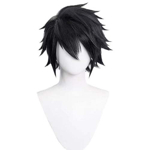 WCCNKK Wig Anime Cosplay DEATH NOTE L·Lawliet Cosplay Perücke Schwarzes Kurzes Lockiges Haarhitzebeständiges Kunsthaar, Mit Perückenkappe, Dekoratives Geschenk