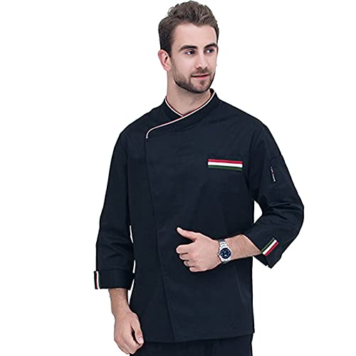 Kochjacke Unisex Kochjacke Damen Kochjacke Herren Männer Frauen Koch Uniform Koch Kleidung Essen Bedienung Tops Hohe Qualität Lange Ärmel Unisex Koch Jacke Küche Arbeit Kleider (Color : Black, Size