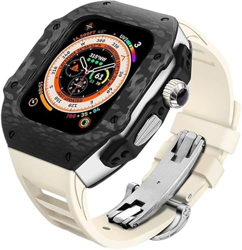 NEYENS 45 mm 49 mm Premium-Kohlefaser-Uhrengehäuse, Gummi-Uhrenarmband, Herren-DIY-Mod-Kit, für Apple Watch Ultra 8, 7, 6, 5, 4, SE, Ersatzzubehör, 49 mm, Achat