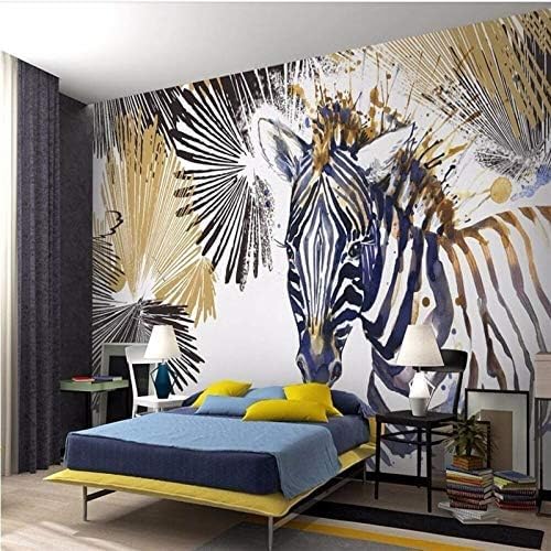 XLMING Aquarell Zebra Und Tropische Pflanzenbilder Küche Esszimmer Arbeitszimmer Wohnzimmer TV Hintergrund Wand 3D Tapete-200cm×140cm