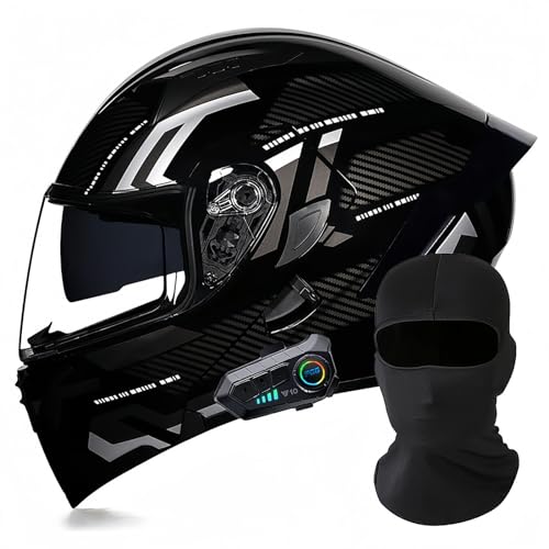 Modularer Motorrad-Bluetooth-Helm, DOT/ECE-Zugelassener, Hochklappbarer, Integrierter Motorradhelm Für Männer Und Frauen Mit Doppelvisier, Integriertem Dual-Lautsprecher 21,L59 ~ 60cm