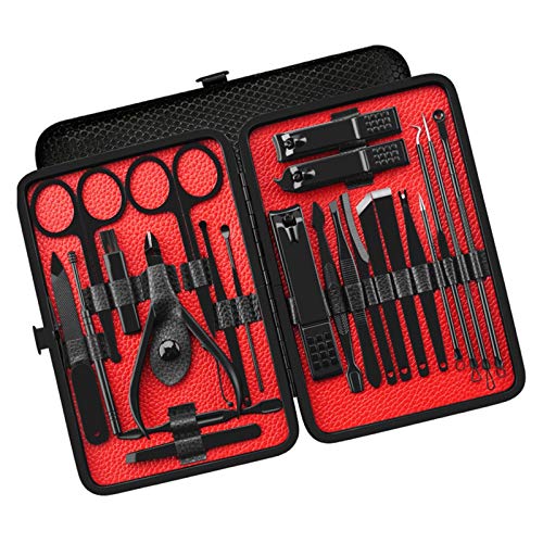 SCRUBY Nagelknipser, professionelles Pediküre-Scheren-Set, Nagelhaut, Adler, Haken, Pinzette, Maniküre, Nagelschneider, Werkzeug-Set (rot, 23-teilig)