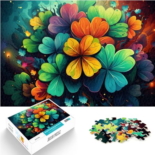 Puzzle für Puzzle, farbenfrohes psychedelisches Kleeblatt, 1000 Teile, Puzzle für Erwachsene, Holzpuzzle mit passendem Poster und Wissensblatt, 1000 Teile (50 x 75 cm)