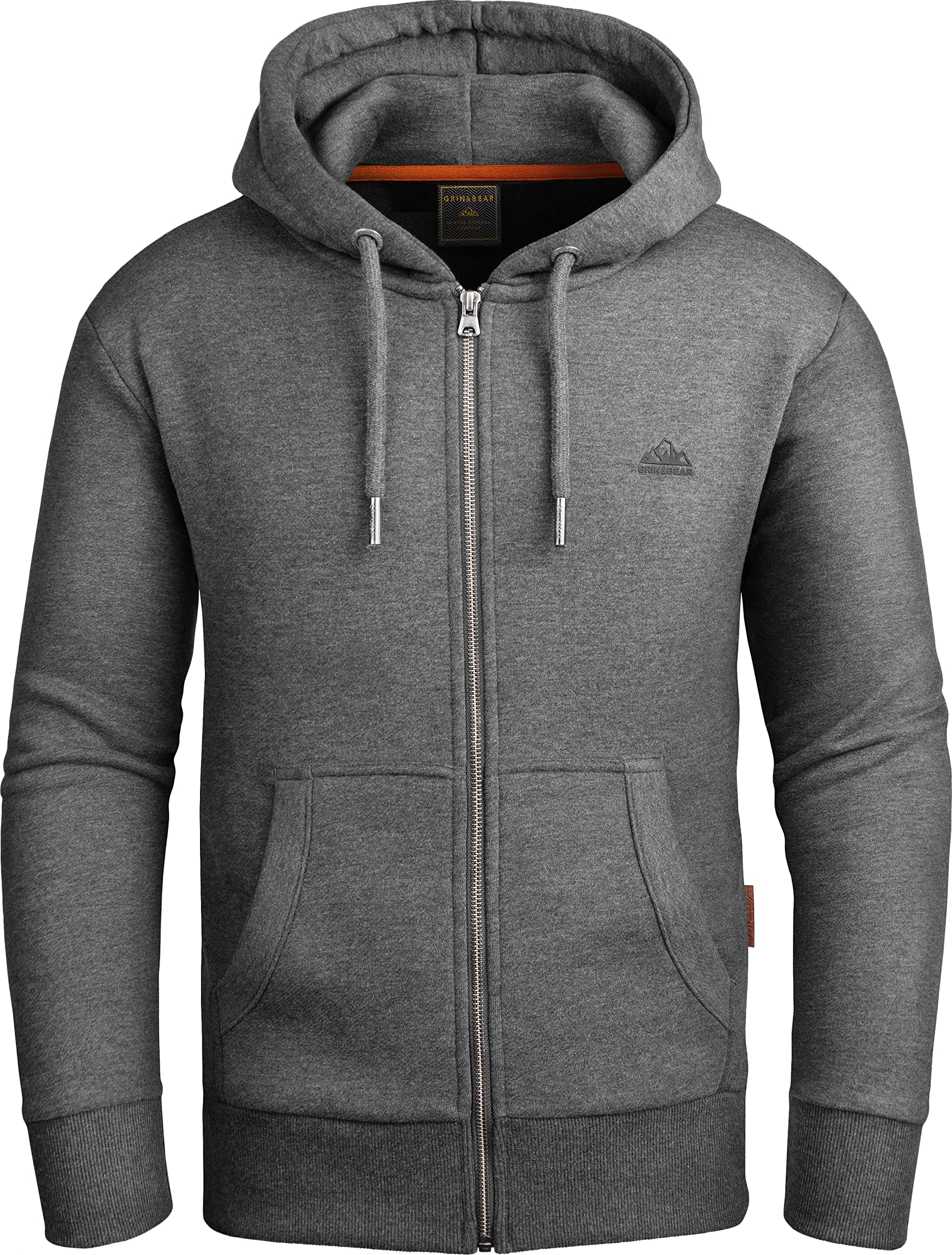 Grin&Bear Hoodie Herren Sweatshirt mit Reißverschluss GEC605 Anthrazit XXL