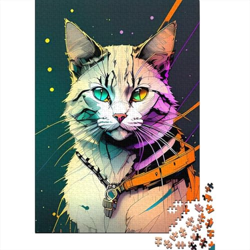 Cyber Cut Cat Artwork Holzpuzzle für Teenager 500 Teile für Erwachsene Schwierige Puzzles Familienpuzzlespiel Geburtstagsgeschenke 52x38cm