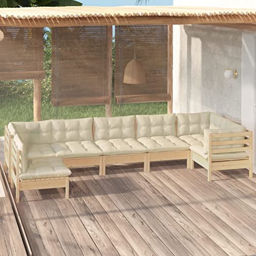 Juroupi 7-tlg. Garten-Lounge-Set mit Creme Kissen Lounge MöBel Outdoor TerrassenmöBel Balkon MöBel Set Balcony Furniture Kiefernholz - 3096430