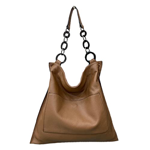 ohodhmnu Damen Tragetasche, Retro Weiches Leder Schultertasche Echtes Leder Vintage Große Kapazität Tasche Mode Einkaufstasche Casual Taschen, dunkles kaki, D