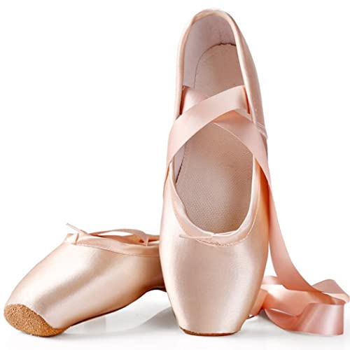 ZESLIV Ballettschuhe für Mädchen Kinder Damen Rosa Satin Spitzenschuhe Rindsledersohle Tanzschuhe Ballettschläppchen Gr.28-43