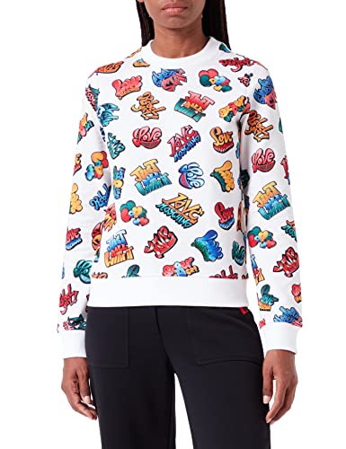 Love Moschino Damen Long Sleeves Crew-neck Brand Graffiti Printed Fleece Sweatshirt, Graffiti Bianco, 38 EU