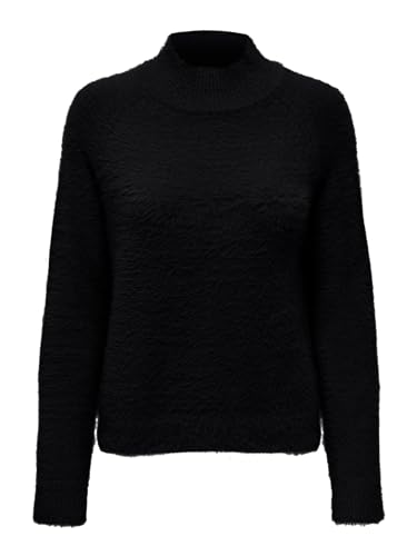 JdY Pullover Flauschiges Langarm Oberteil Einfarbiger Stehkragen Sweater Gestrickter Jumper JDYJOLA, Farben:Schwarz-2, Größe:XL