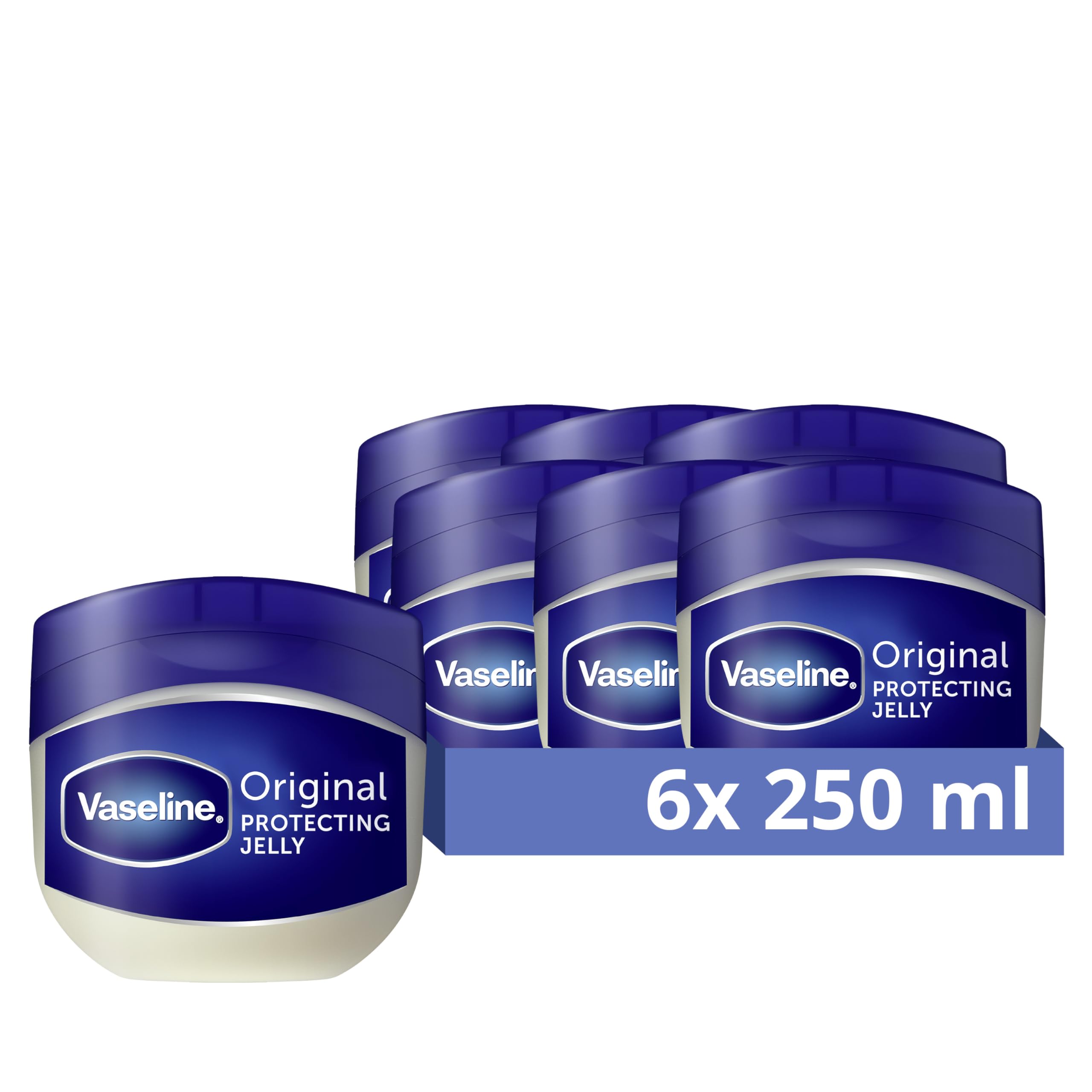 Vaseline Original Petroleum Jelly Moisturruiser Hautpflege für rissige, trockene Haut und Ekzemlinderung 6 x 250 ml