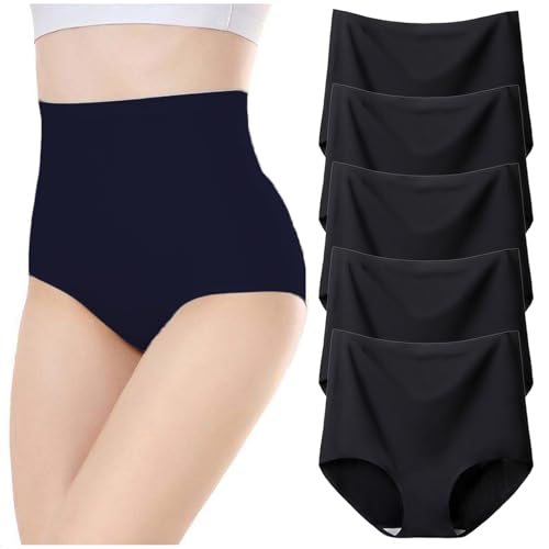 CSHE 5er Pack Damen Unterhosen Frauen Seamless Slips Stretch Hohe Taille Hipster Panties Oversized Unterwäsche Damen Atmungsaktive Sexy Slip Sportunterhosen Mehrpack L-4XL