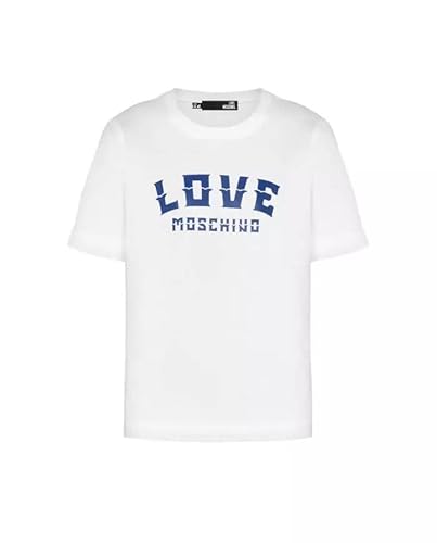 Love Moschino Women's Tight-fit Short-Sleeved T-Shirt, White Blue, 46