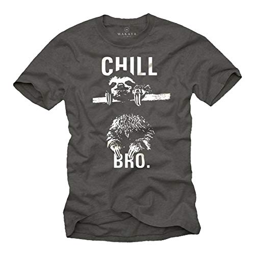 Cooles Hipster T-Shirt mit Faultier für Herren CHILL BRO. Grau Größe S